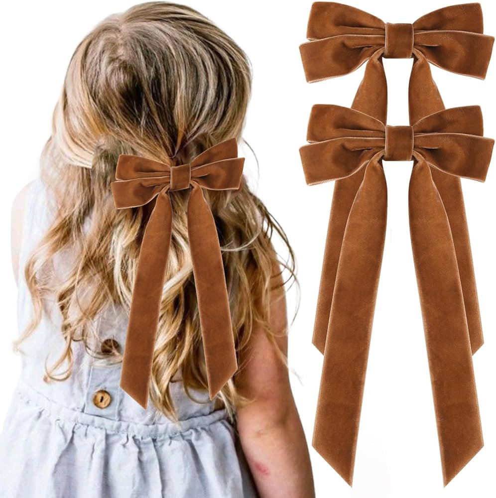 2PCS Velvet Hair Bows Brown Hair Ribbon Clips Big Fall Alligator Clips Hair Accessories for Women... | Amazon (US)