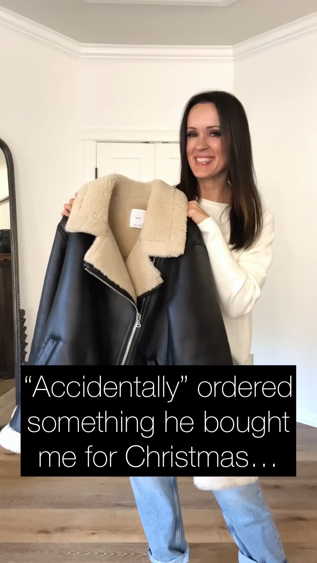 5 Ways to style a shearling faux-leather jacket.

Sizing-
Coat-relaxed fit, wearing medium
Look 1-
Leggings-Spanx, size up (wearing medium, use code TRACYSPANX)
Shoes-Nike, TTS
Look 2:
Leggings-Spanx, size up
Sweater-Target, wearing large for length 
Boots-Steve Madden, run TTS
Look 3:
Jeans-Spanx, wearing medium
Boots-Sized only in half sizes. I am a 9, got 8.5
Sweater-Target, not online yet. Wearing small. 
Look 4:
Trousers-sold out at Target, will link similar. Any black trouser will work. 
Shoes-Sam Edelman, very comfy. Run TTS.
White L/S t-shirt-old Target. 

#LTKunder50 #LTKstyletip #LTKunder100