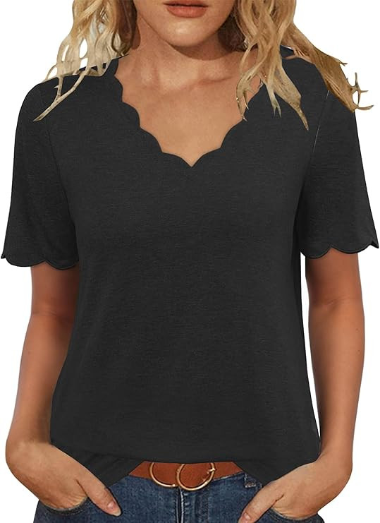 JomeDesign Womens Short Sleeve Tops V Neck Dressy Casual Loose Fit Shirts Summer Vacation Blouses... | Amazon (US)