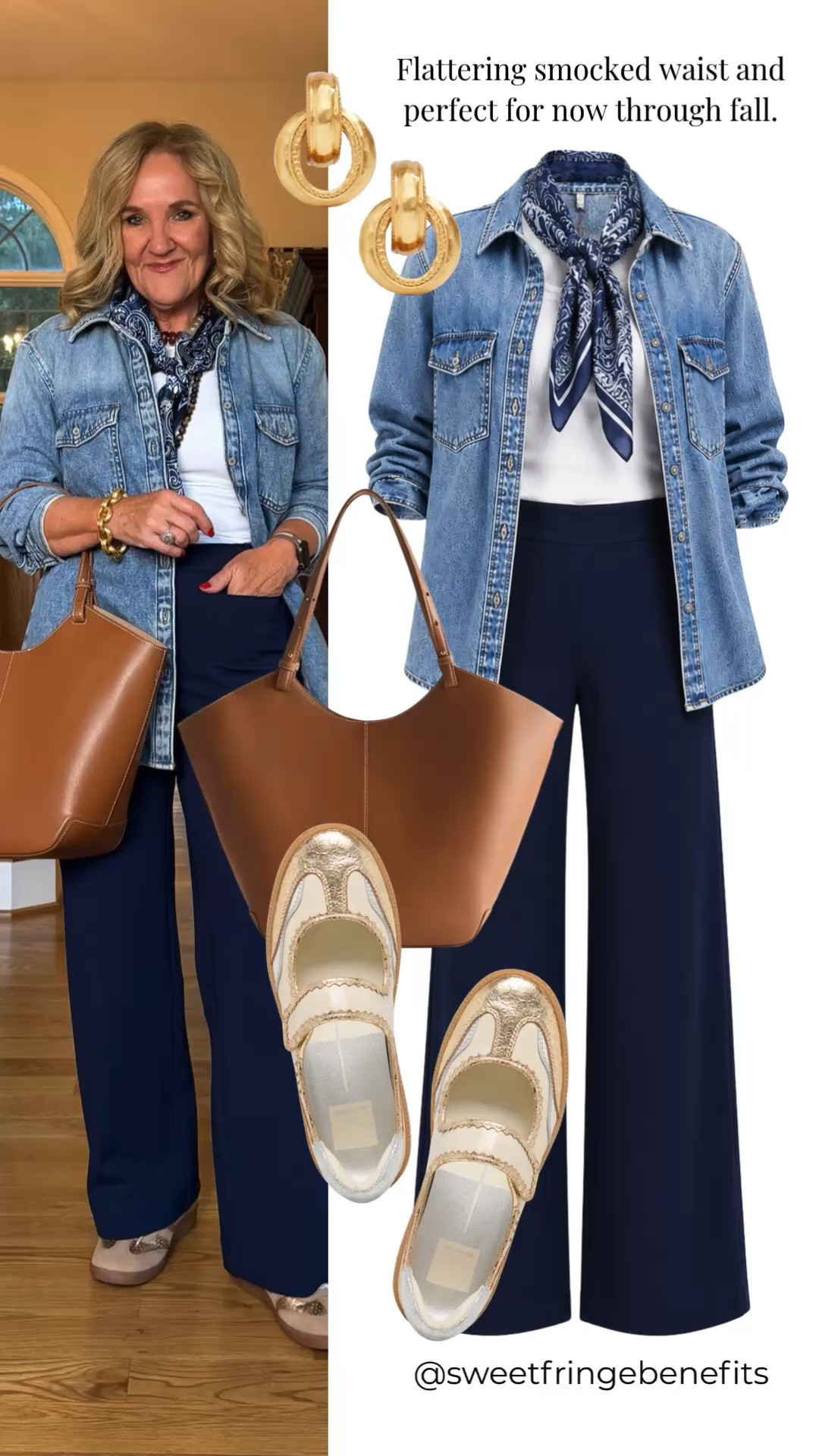 These navy smocked waist wide-leg pants are so flattering and comfortable! They’re easy to dress up or down and pair perfectly with a denim shirt for a polished look that works now through fall.

💡 LTK MADE EASY
❤️ Heart = Support my posts!
🔖 Save = Get sale & restock alerts
📋 Lists = Keep favorites organized
📲 Share = Send lists and products to a friend. Hello, Christmas List!
💬 Comment = Ask me anything about what I’m wearing.:-)

#LTKootd #LTKOver40 #LTKSaleAlert