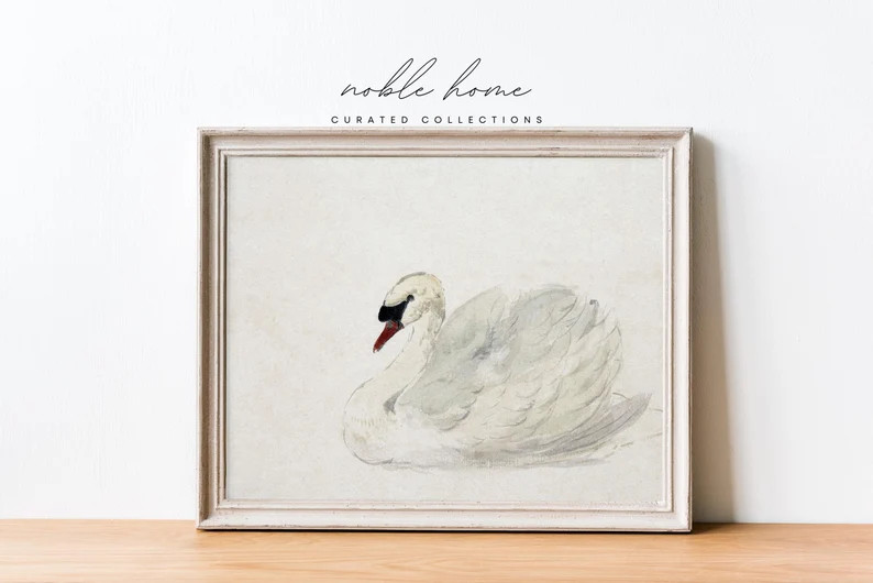Vintage Swan Watercolor Painting | Minimalist Nursery Art (Digital Download) | Etsy (Global)