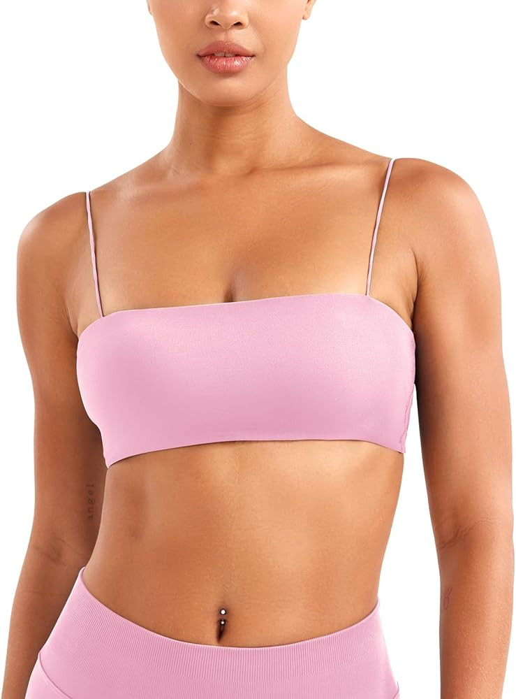 VOYJOY Women Spaghetti Strap Sports Bra Padded Low Support Seamless Impact Cami Square Neck Worko... | Amazon (US)