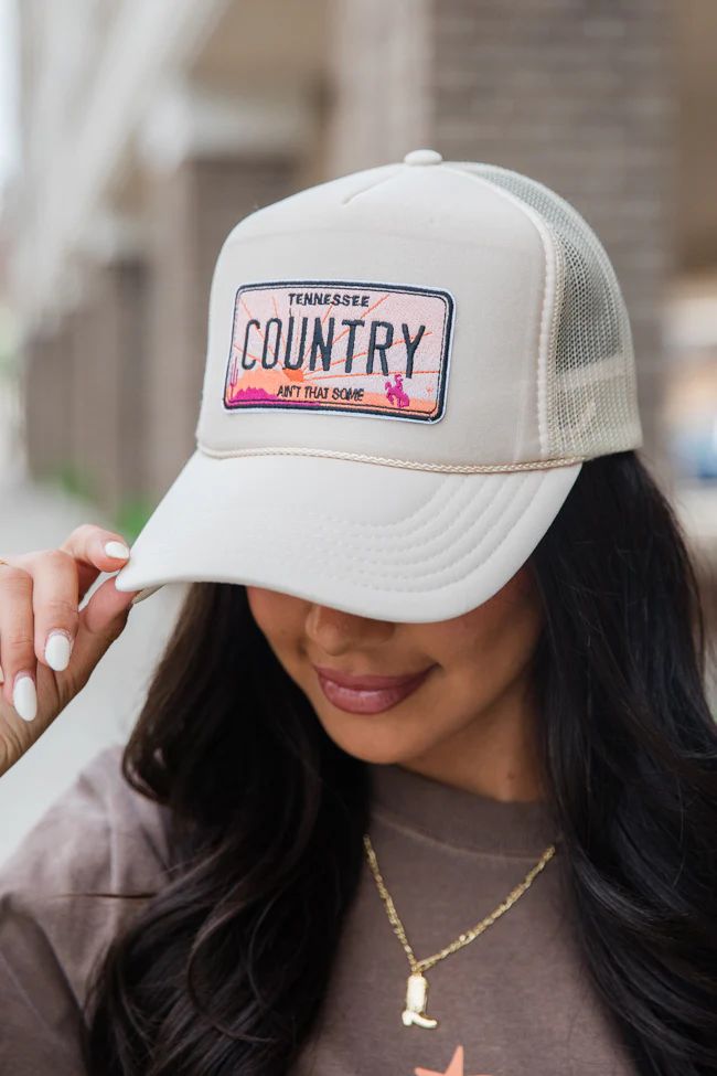 Country Ain't That Some Patch Tan Trucker Hat Holley Gabrielle X Pink Lily | Pink Lily