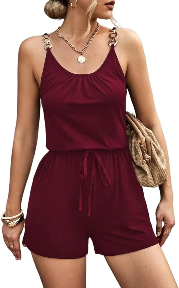 Wocrolse Short Jumpsuits for Women Sleeveless Solid Knot Front Cami Jumpsuit Romper Overall | Amazon (US)