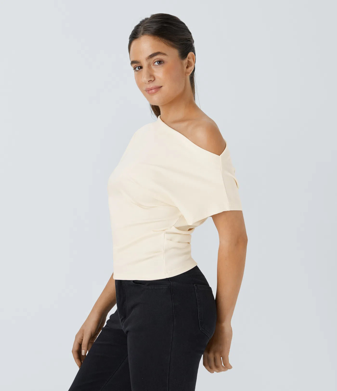 Women’s Off Shoulder Short Sleeve Ruched Casual Top - Halara | HALARA
