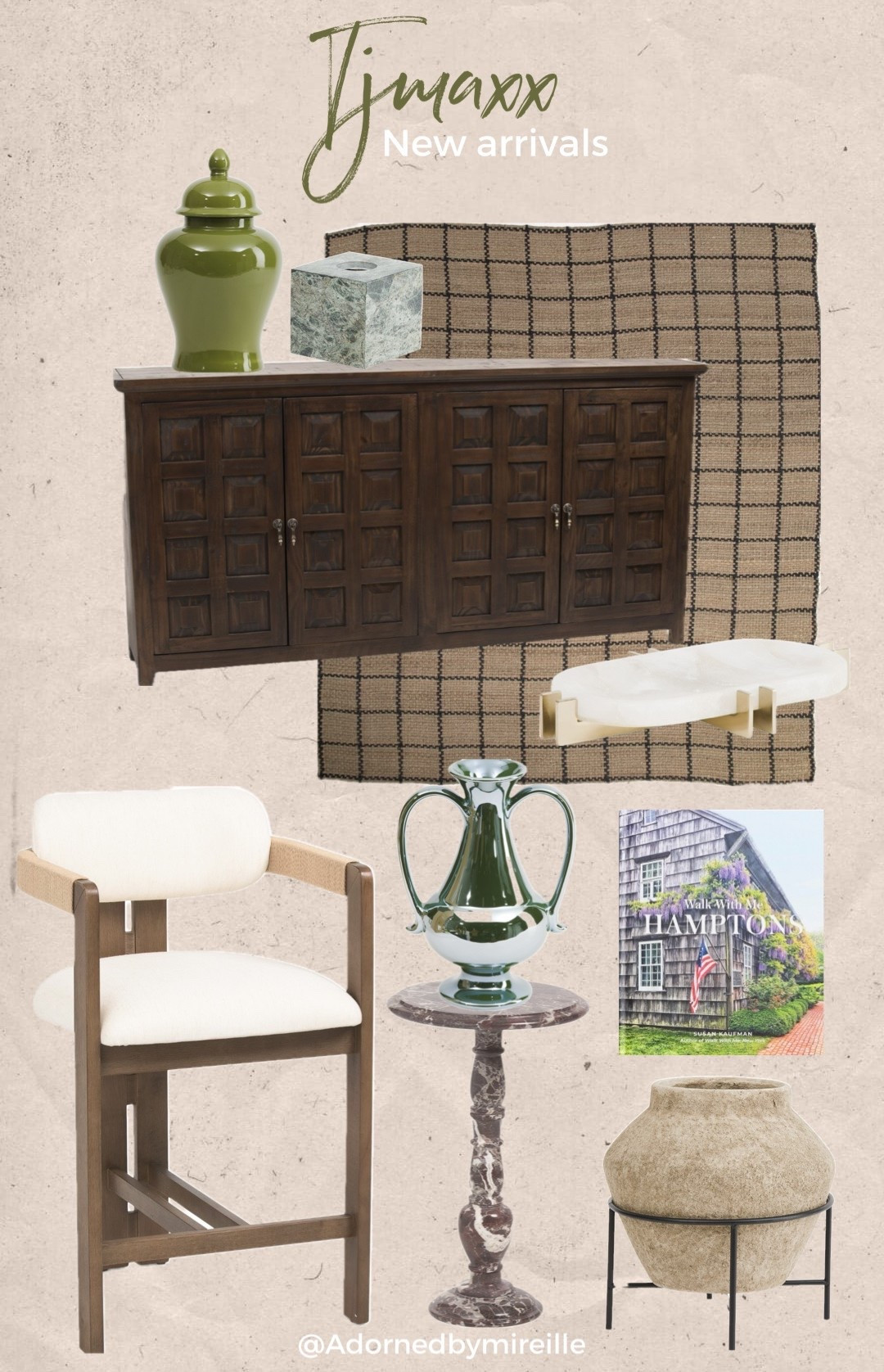 New arrivals ✨

.
.
.
#tjmaxx #homecor #newfinds #affordablehomedecor #tjmaxxfinds Counter stool, metal tray, jar with lid, vase with handles, console, rug

#LTKHome