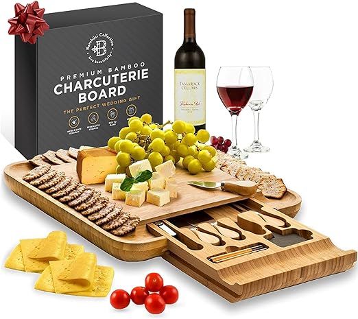 Charcuterie Boards Bamboo Cheese Board Set with Accessories for Wine & Meat | Housewarming Gift, ... | Amazon (US)