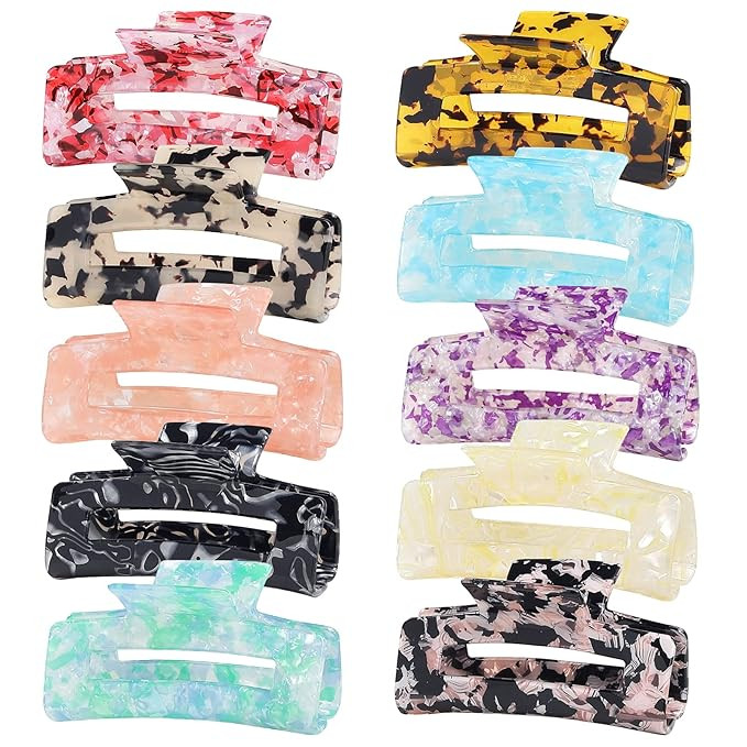 Deviegath 10 Pack Hair Claw Clips Celluloid Rectangular Hair Clips Barrettes for Women Girls Hair... | Amazon (US)