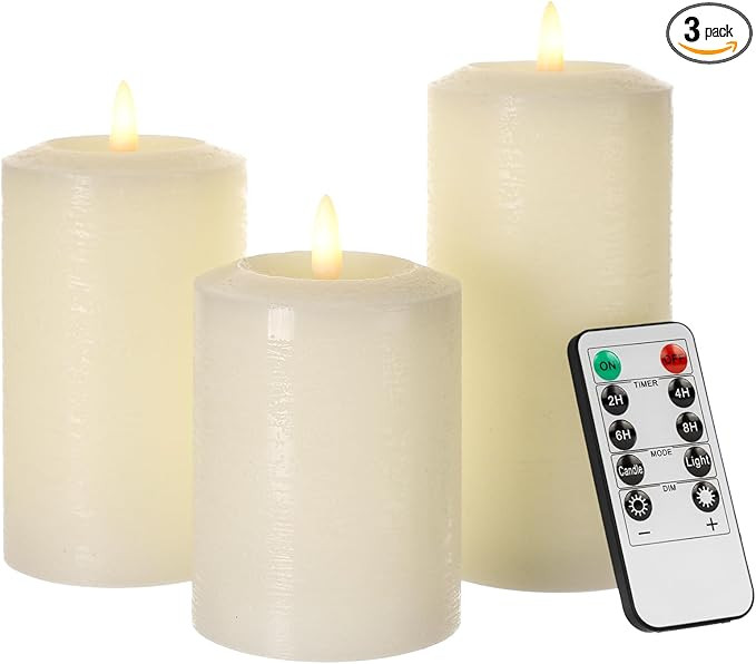 ANGELLOONG Flameless Pillar Candles with Remote, Real Wax LED Candles with Timer, Set of 3 Batter... | Amazon (US)