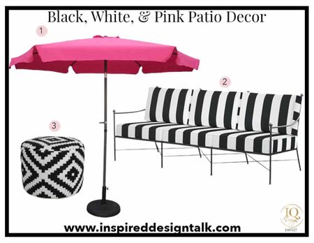 Pink umbrella, black and white sofa, black and white ottoman pouf to update your patio decor  

#LTKHome #LTKSeasonal #LTKStyleTip