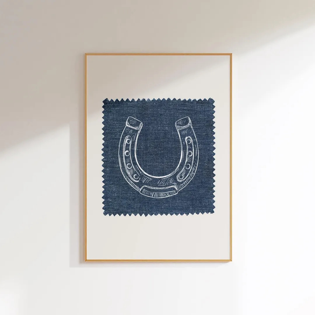 Denim Horseshoe Wall Art Denim Patch Lucky Horseshoe Digital Download Printable Neutral Western C... | Etsy (US)