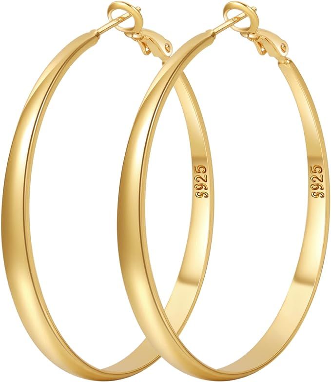 Sterling Silver Hoop Earrings for Women S925 Silver Hoop Earrings Large Silver Hoop Earrings Hypo... | Amazon (US)