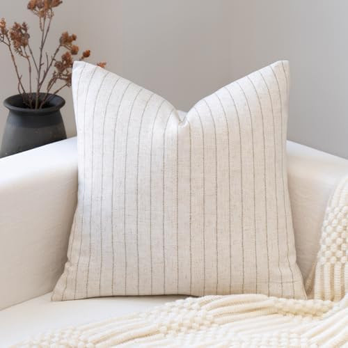 FIOUOVO Decorative Neutral Throw Pillow Covers 20x20 Farmhouse Pillow Covers Cotton Stripe Cushio... | Amazon (US)