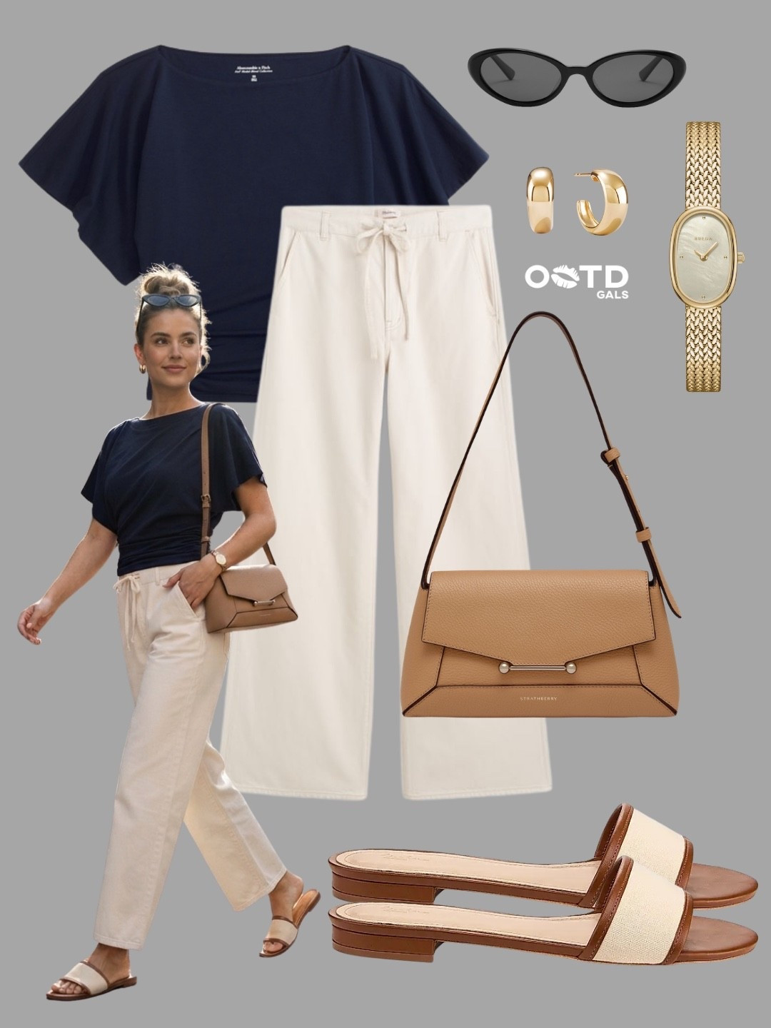 Navy draped top and cream drawstring pants outfit 💙🤍

A chic and comfortable look for warm summer days. Styling this navy short-sleeve draped top with breezy cream drawstring trousers creates an effortlessly polished silhouette. Paired with a sleek bun, the tan structured shoulder bag and two-tone slide sandals add the perfect elevated touch to this casual everyday outfit.

Style Details:
• Navy blue short-sleeve draped top
• Cream wide-leg drawstring trousers
• Tan structured leather shoulder bag
• Cream and brown two-tone slide sandals
• Gold chunky hoop earrings
• Gold mesh strap watch
• Black cat-eye sunglasses

Recreate this effortless summer style with the similar links below!

Do you prefer wearing breezy wide-leg pants or shorts during the summer? Let me know below! 👇

#LTKFashionMonth #LTKeurope #LTKsummer