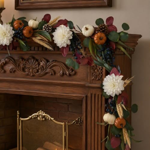 6ft Fall Garland for Mantle, Thanksgiving Autumn Indoor Outdoor Decoration | Amazon (US)