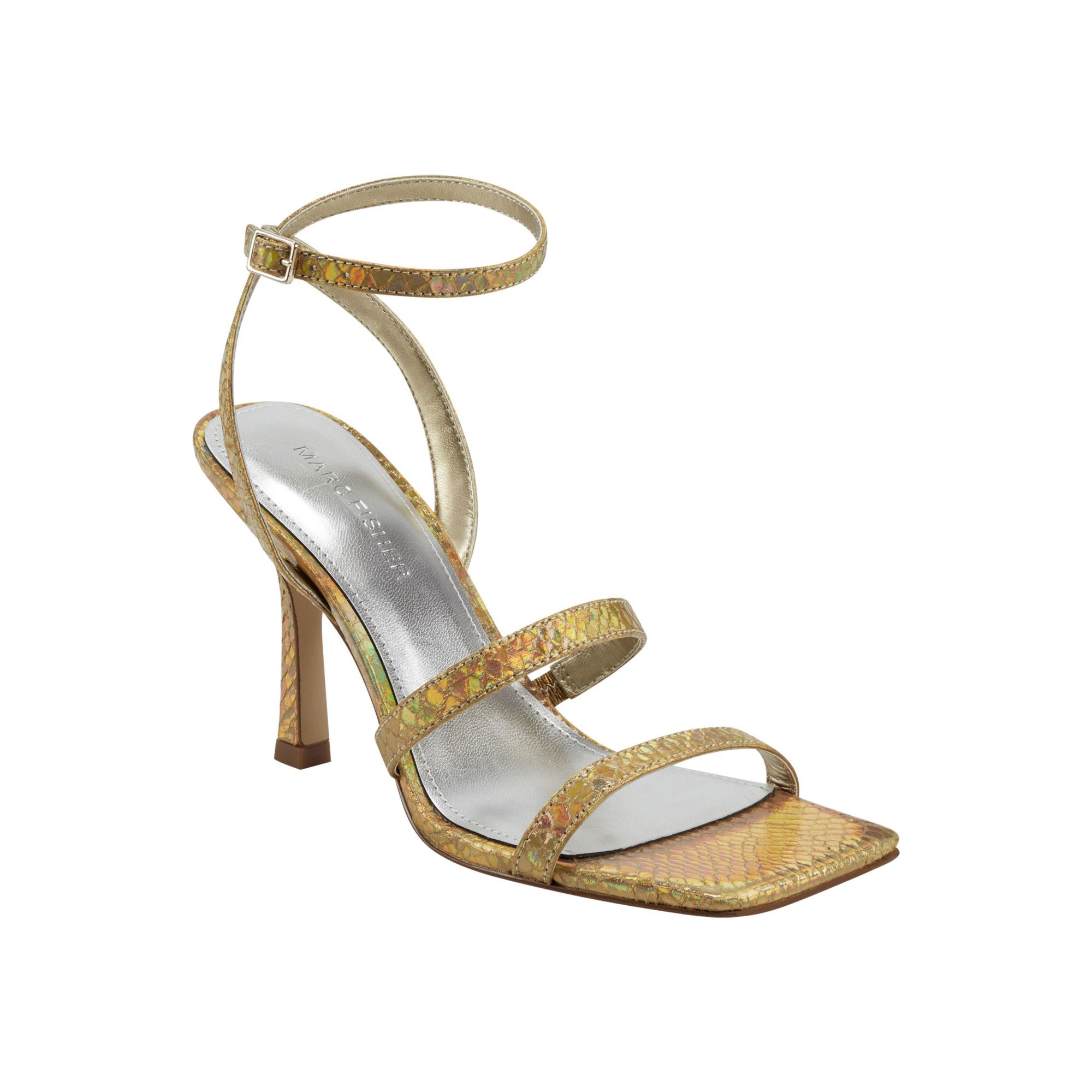 MARC FISHER Womens Gold Patterned Adjustable Ankle Strap Deric Square Toe Kitten Heel Buckle Dres... | Walmart (US)