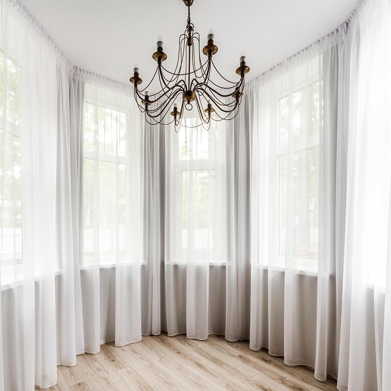 CUCRAF 2 Pieces Faux Linen Rod Pocket Sheer Voile Window Curtain Panels Drapes 95 Inch Length (Off W | Amazon (US)