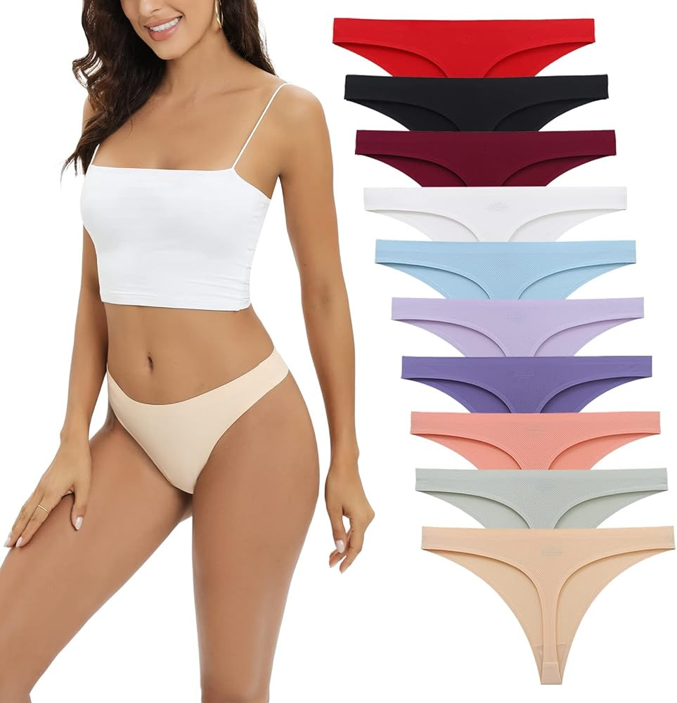 SweetSnow 10 Pack Seamless Thongs for Women Breathable Thong Underwear Set No Show Panty Line | Amazon (US)