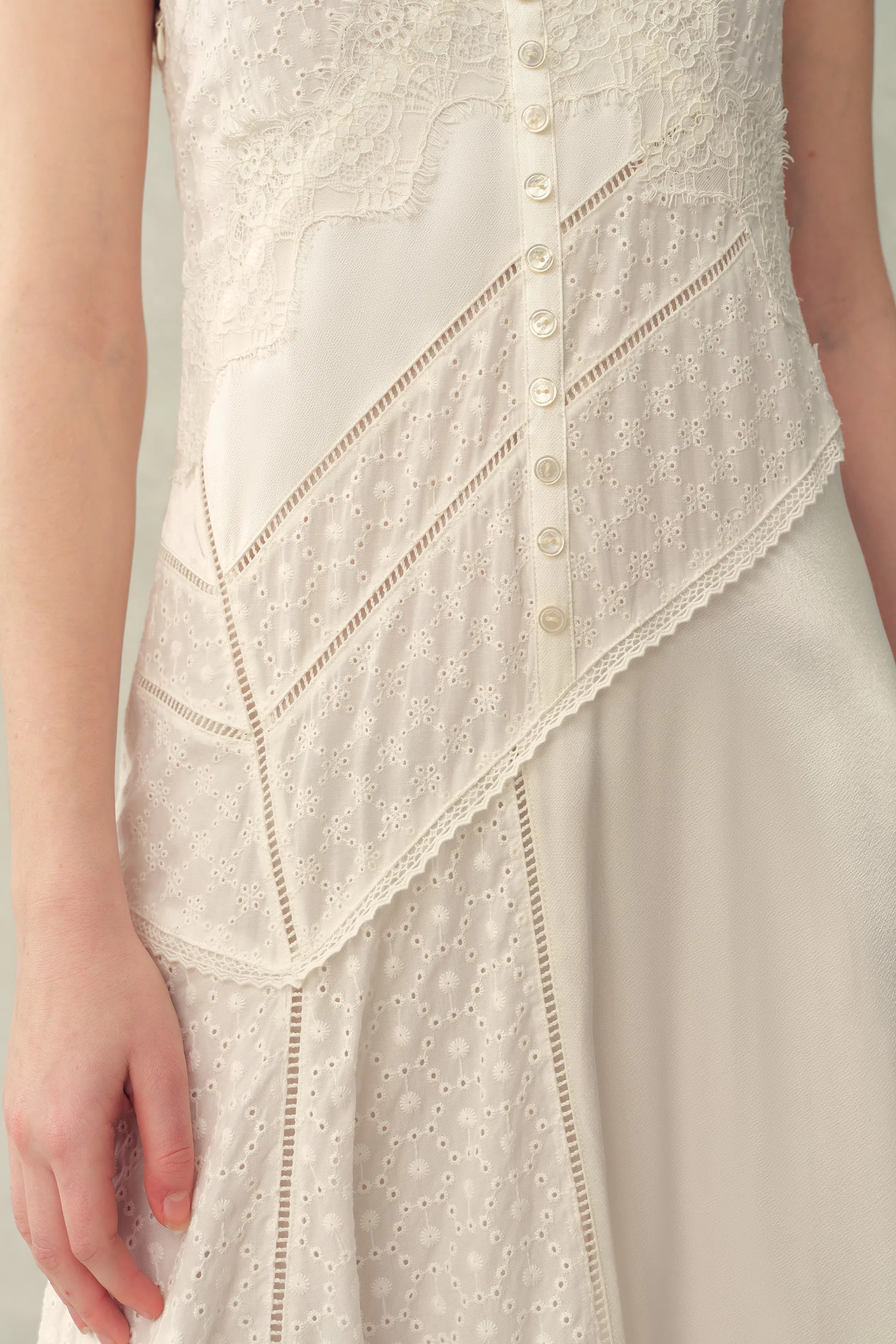 Azaria Boho Lace Panel Embroidery V Neck Sleeveless Dress in Tencel Li | Fabrique