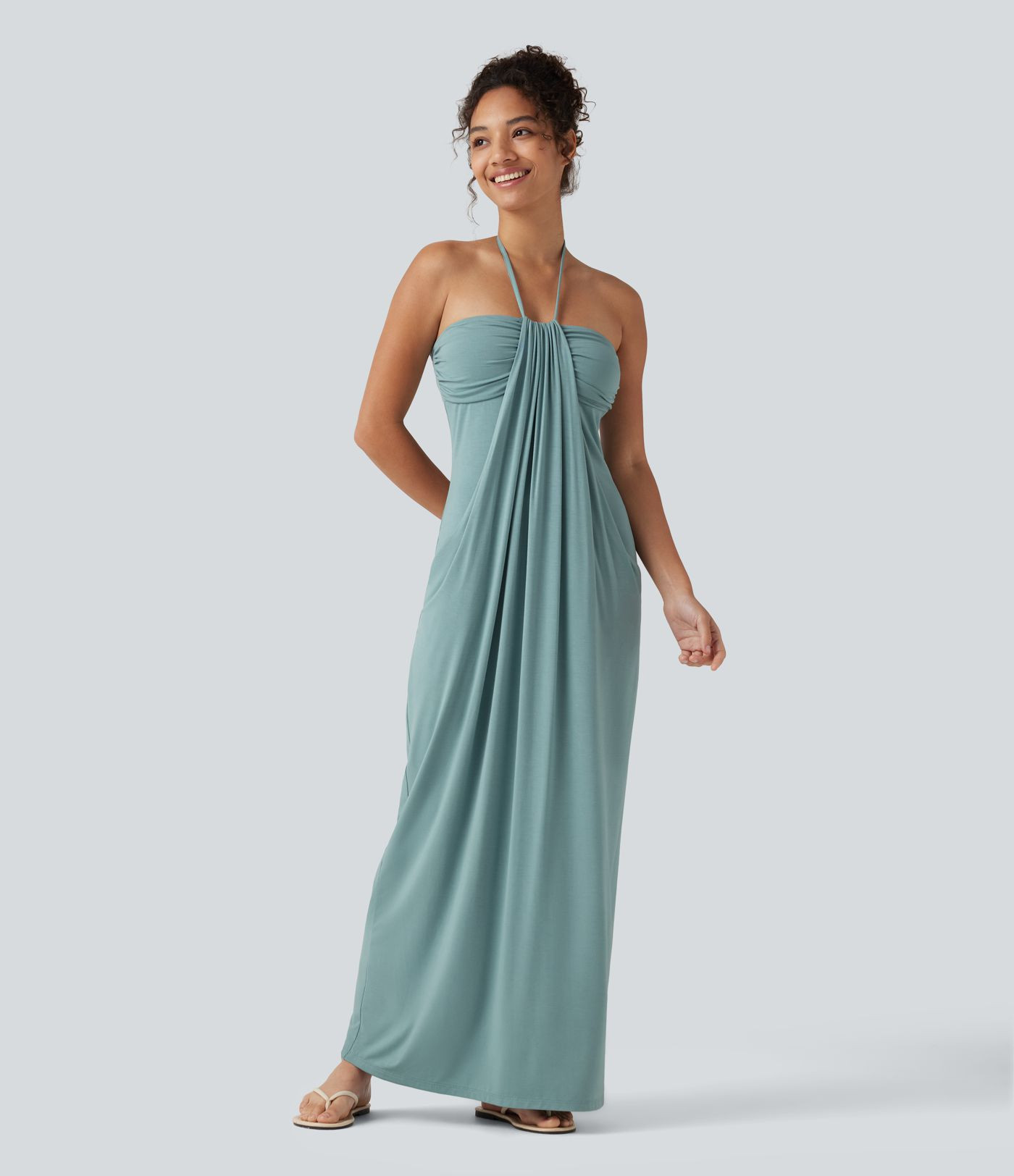 Women\u2019s Halter Tie Back Built-in Bra Maxi Dress with Pockets - Halara | HALARA