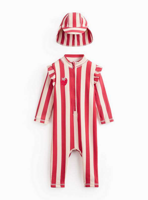 Red Stripe Strawberry Swim Set with Keppie Hat 3-6 months | Tu Clothing