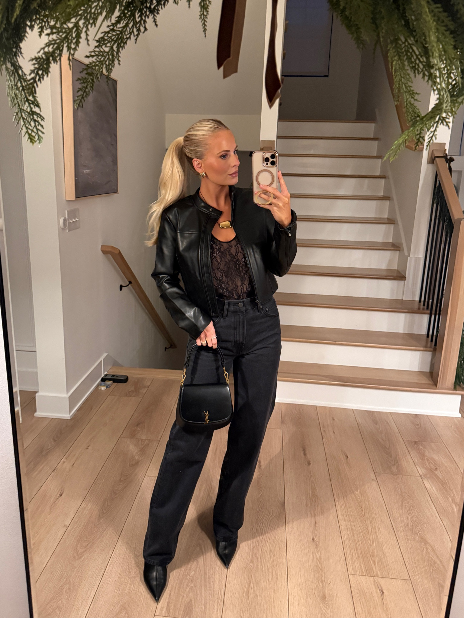 Winter date night outfit: wearing a small in top, 6 in jacket, 26 in jeans. They’re low rise but with my true size they fit high rise on me. Size up for low rise fit. True size in shoes. Code KATHLEEN15 for necklacee. Lip combo: liner- pnut butter, gloss- shake, lipstick- jkmagic 