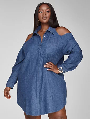 Tasha Denim Cold-Shoulder Dress - Fashion To Figure | Fashion to Figure