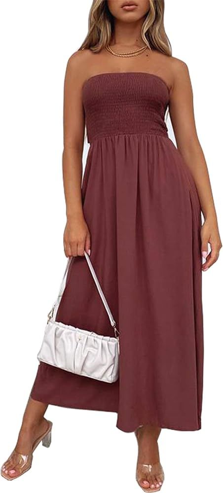 Women's Maxi Dresses Slit Split Boho Off Shoulder Long Beach Dress 0150…… | Amazon (US)