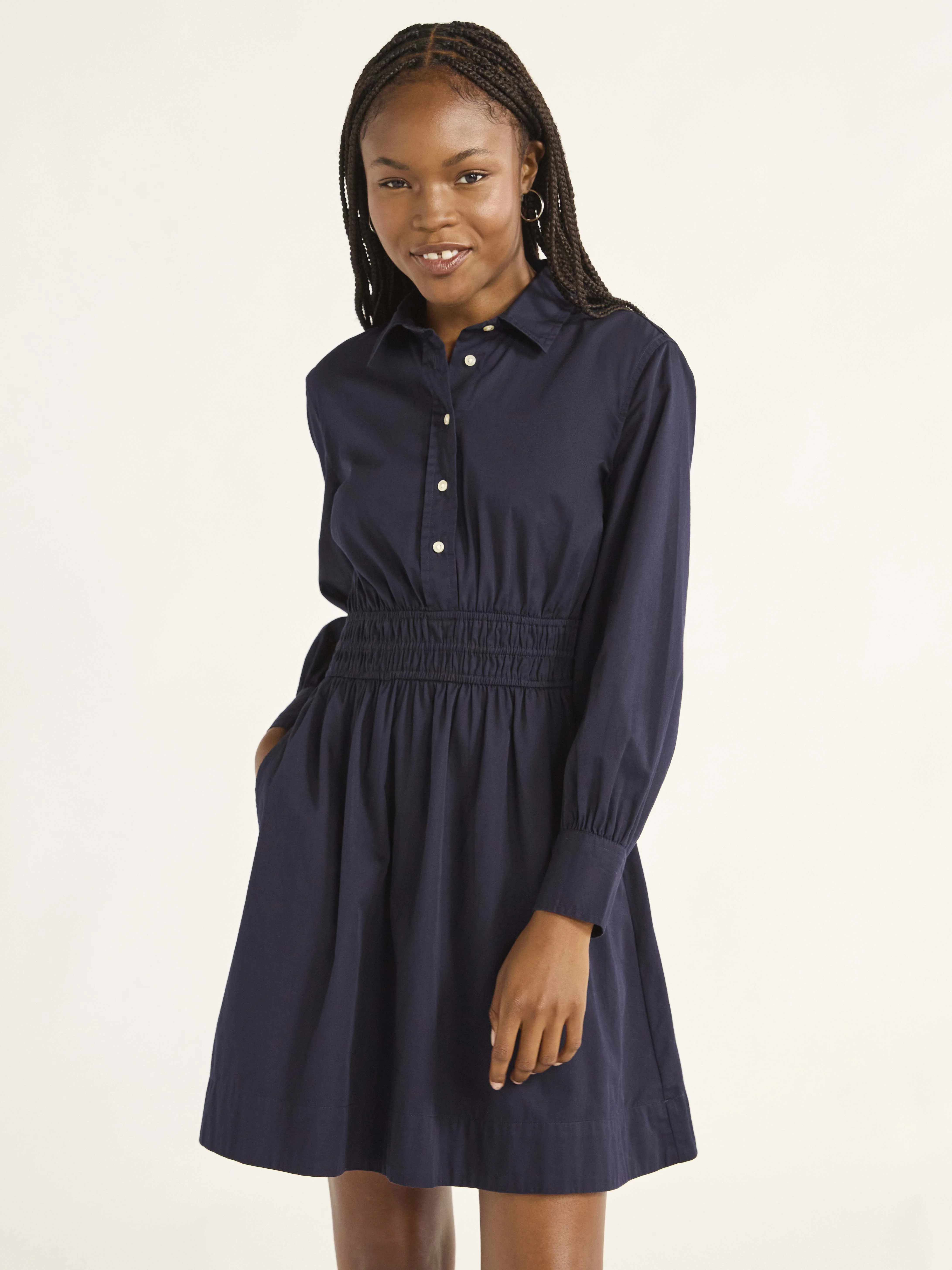 Free Assembly Women's Cotton A Line Dress with Long Sleeves, Sizes XS-XXXL | Walmart (US)