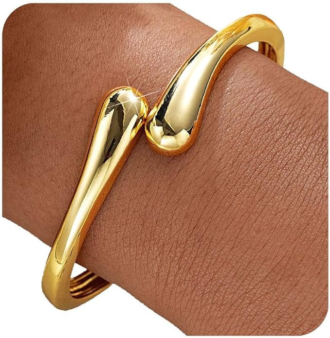 Gold Bangle Bracelets for Women Teens Trendy Chunky Adjustable Twist Cuff Bracelet Jewelry Gifts | Amazon (US)