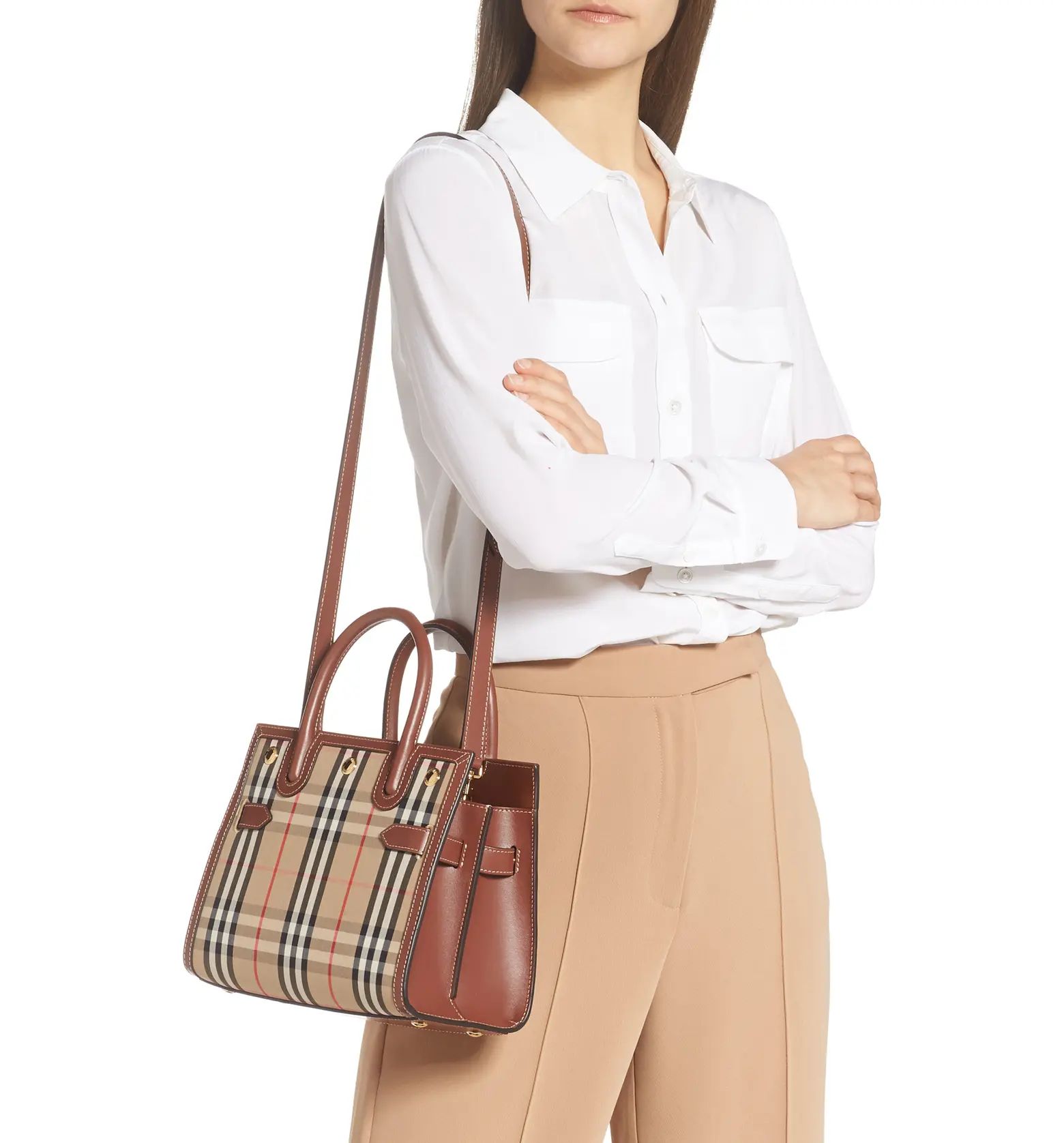 Burberry Small Title Double Handle Leather & Canvas Bag | Nordstrom | Nordstrom