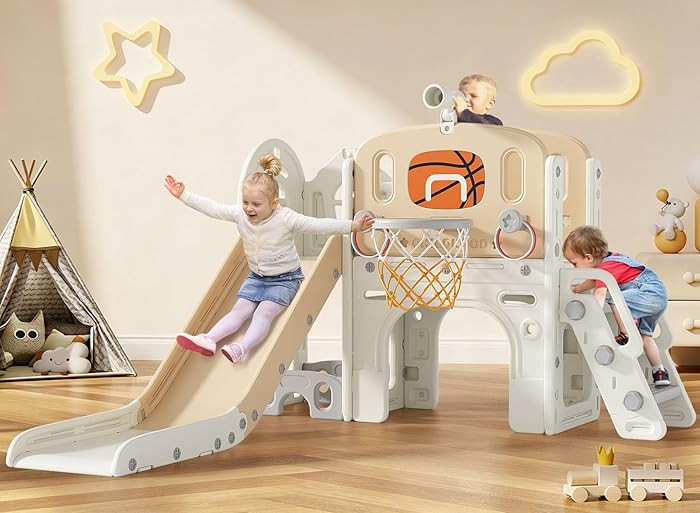BIERUM 9 in 1 Toddler Slide, Baby Slide for Toddlers Age 1-3 with Ring Toss, Basketball Hoop and ... | Amazon (US)