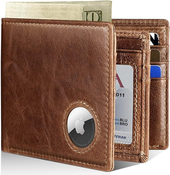 Mens Wallet With AirTag Holder, Bifold Leather RFID Blocking 1-2 ID Windows 12-13 Card Holders, G... | Amazon (US)