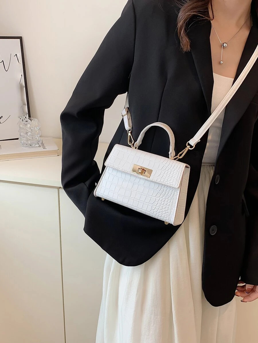 Mini Crocodile Embossed Flap Square Baghandbag,Crossbody Bag,Shoulder BagMinimalist,CasualSolid C... | SHEIN