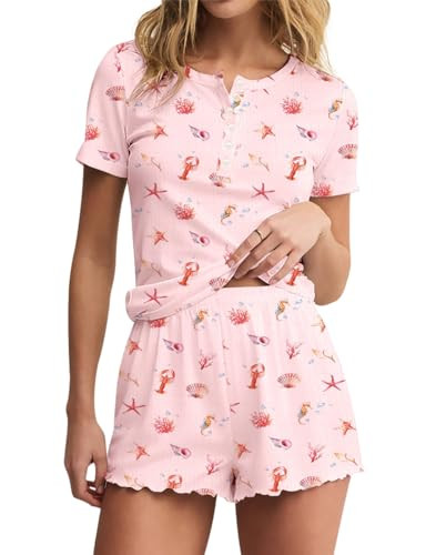 Lacozy Cute Pajama Sets for Women 2 Piece Short Sleeve Floral Print Button Shirt and Short Pj Set... | Amazon (US)