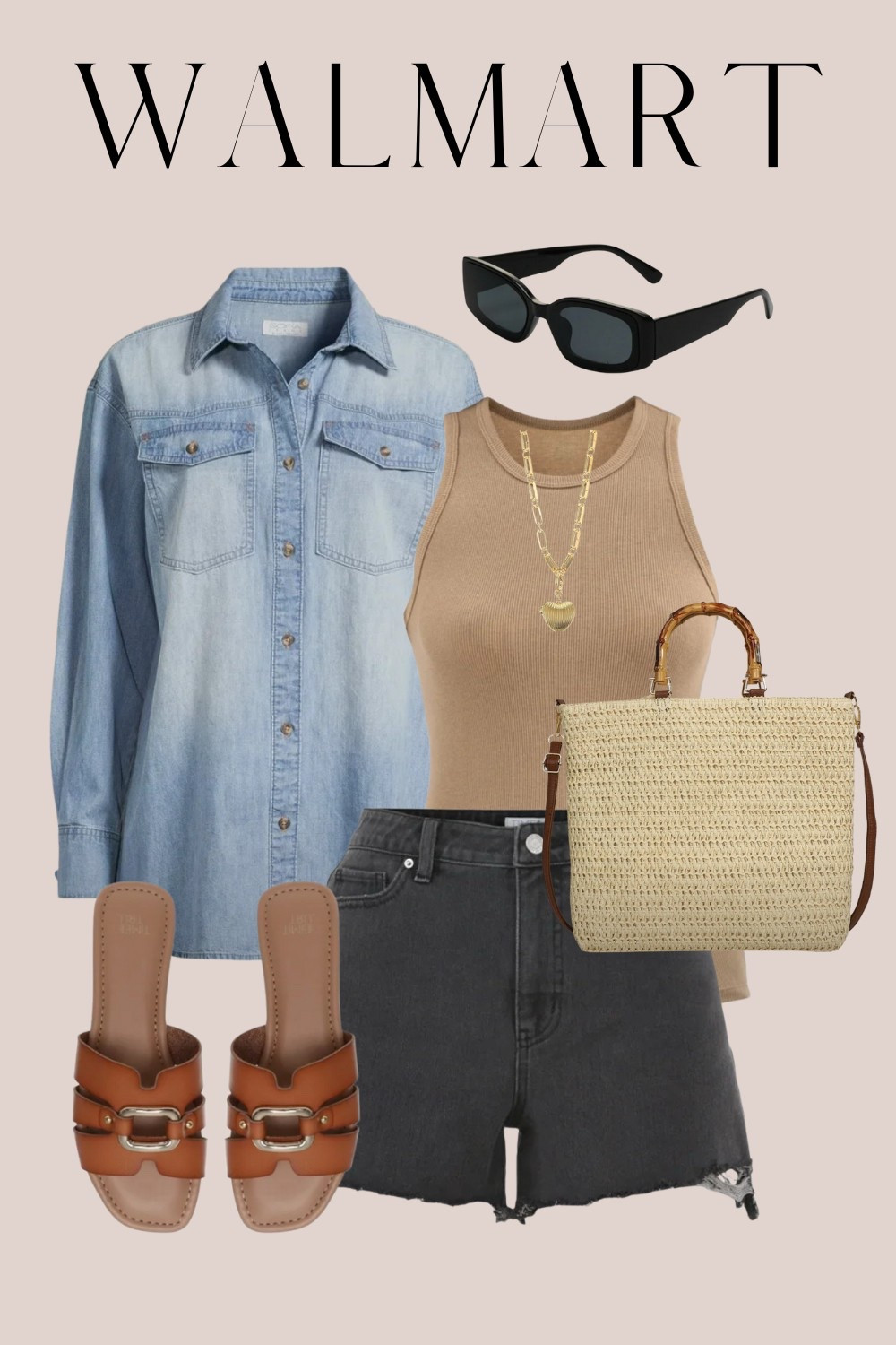 Casual spring outfit idea from Walmart!
Denim shirt, black Jean shorts, cutoffs, brown sandals, woven purse, woven bag

#LTKOver40 #LTKStyleTip #LTKSeasonal