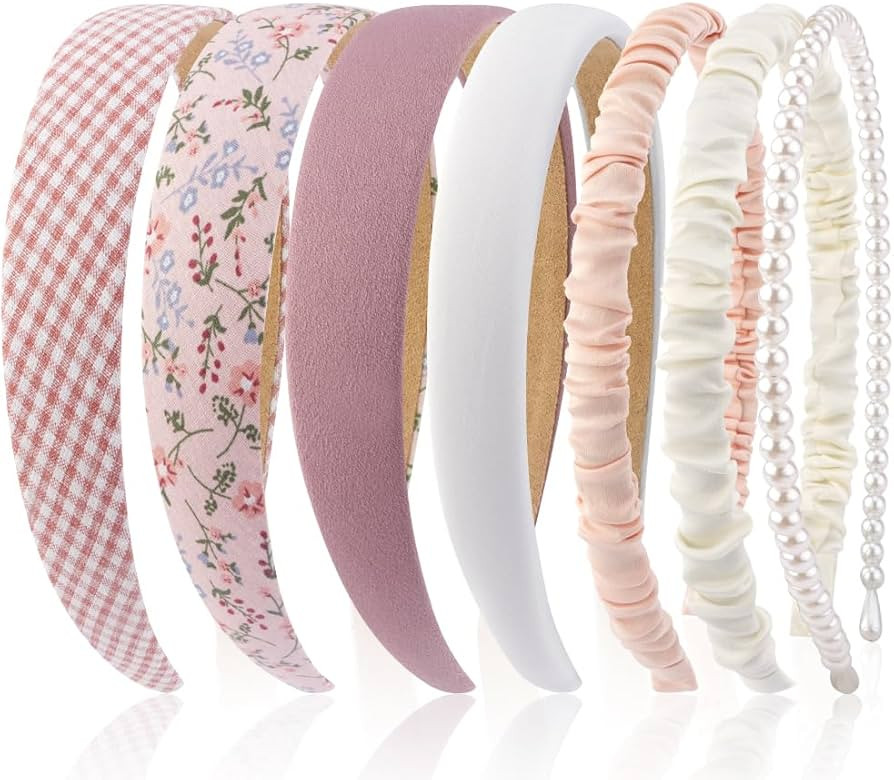 AHONEY 7 Pack Pink Headbands for Girls Women Headbands Trendy Non Slip Hairbands Cute Croquett Ha... | Amazon (US)