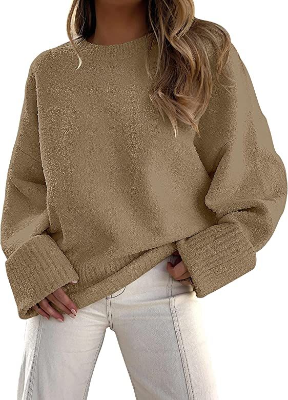 Prinbara Women's Oversized Long Sleeve Casual Loose Knit Sweater Crew Neck Solid Color Sweaters P... | Amazon (US)