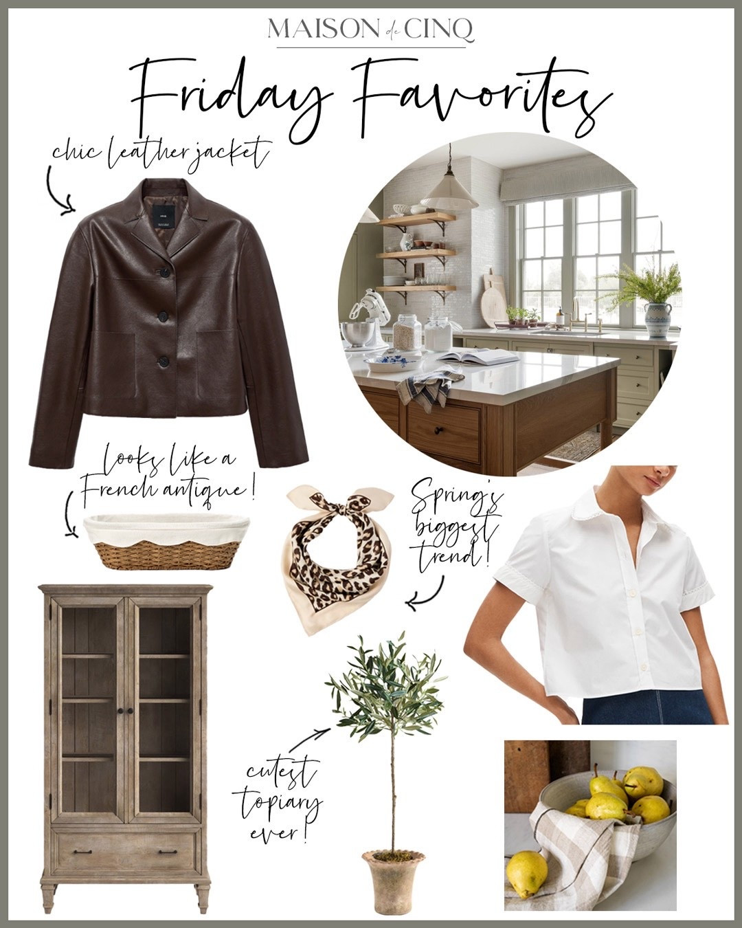 This week on Friday Favorites we’re talking all French and European-inspired finds in both home and fashion!
French furniture, pretty baskets, chic neck scarves, adorable topiaries, leather jackets, white shirt, blouses, ballet class, striped sweater, 

#LTKHome #LTKOver40