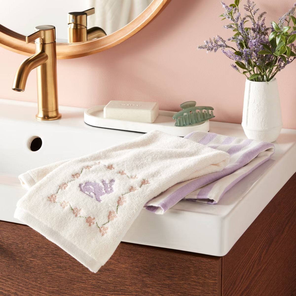 2pk Easter Cross Stitch and Stripe Hand Towel Purple - Threshold™ | Target