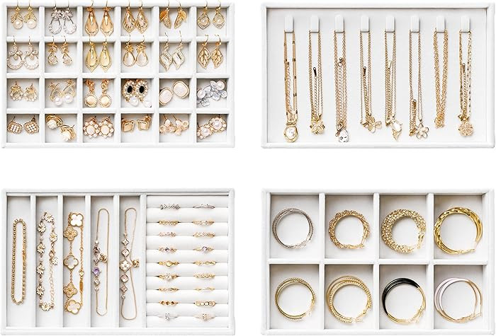Velvet Jewelry Drawer Organizer Trays – White Stackable Jewelry Storage Inserts Set, 4-Layer Je... | Amazon (US)
