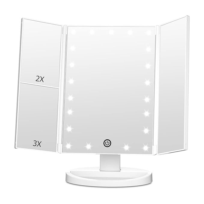 Amazon.com : FASCINATE Trifold Vanity Mirror with Lights, Lighted Makeup Mirror 2X/3X Magnificati... | Amazon (US)