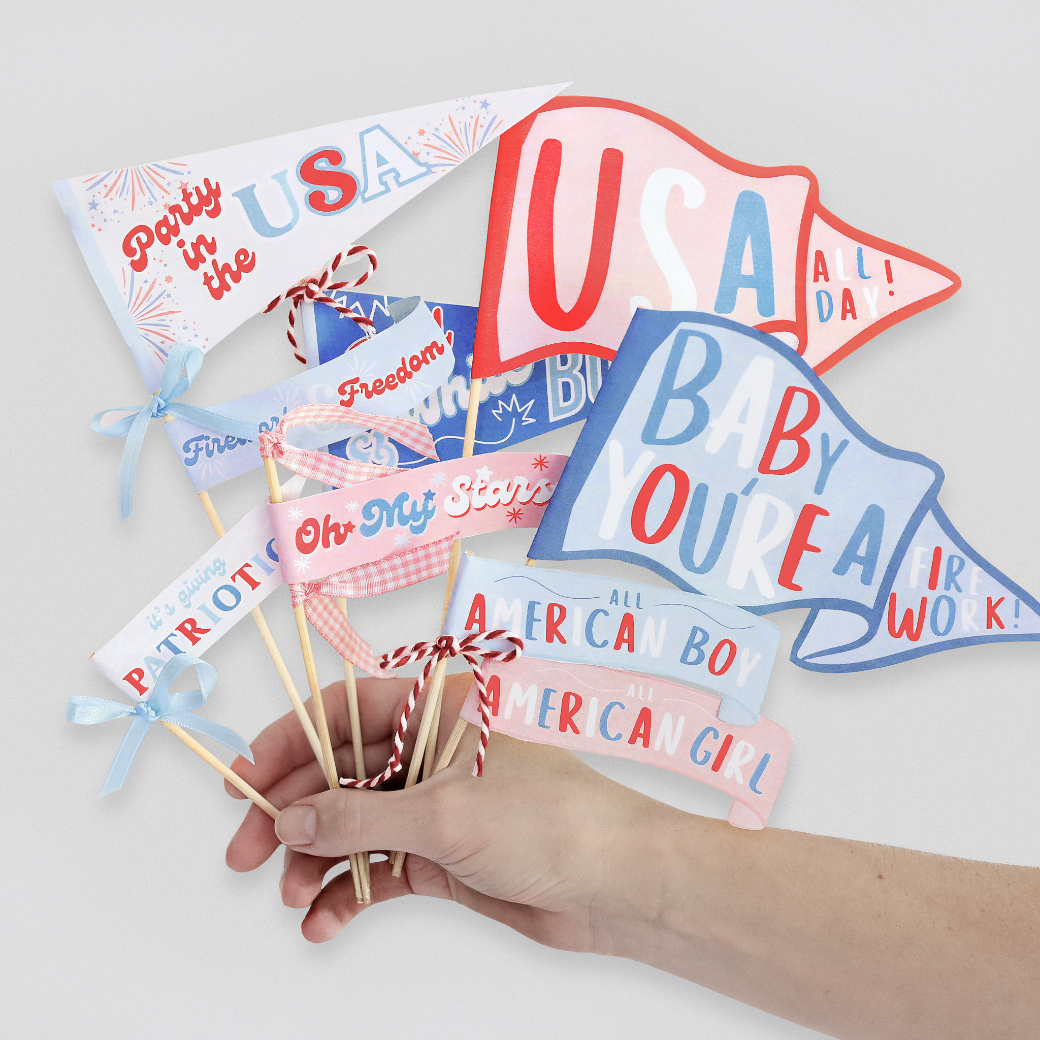 The easiest way to make your summer gatherings feel extra festive? Printable patriotic mini pennant flags! Use them in flowers, cocktails, cupcakes, charcuterie boards, and more. Instant download + endless styling possibilities ❤️🤍💙

#AmericanDecor #PatrioticStyle #SummerPartyIdeas #PrintableDecor #PartyHostess #FourthOfJulyIdeas #LTKHome #EntertainingAtHome 

 #LTKSeasonal #LTKHome