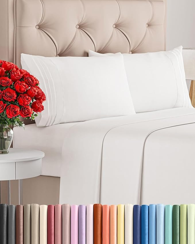 Queen Size 4 Piece Sheet Set - Comfy Breathable & Cooling Sheets - Hotel Luxury Bed Sheets for Wo... | Amazon (US)