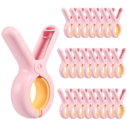PAMISO Beach Chairs Clips, Pink 24 PCS Beach Towel Clips for Cruise/Pool Chairs, Cloth Pins Quilt Drying Clip, Plastic Clothespins, Strong Grip Holder on Chairs and Hanging Rack (Bright Pink) | Amazon (US)