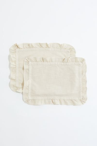2-pack Ruffle-trimmed Placemats - Light beige - Home All | H&M US | H&M (US + CA)