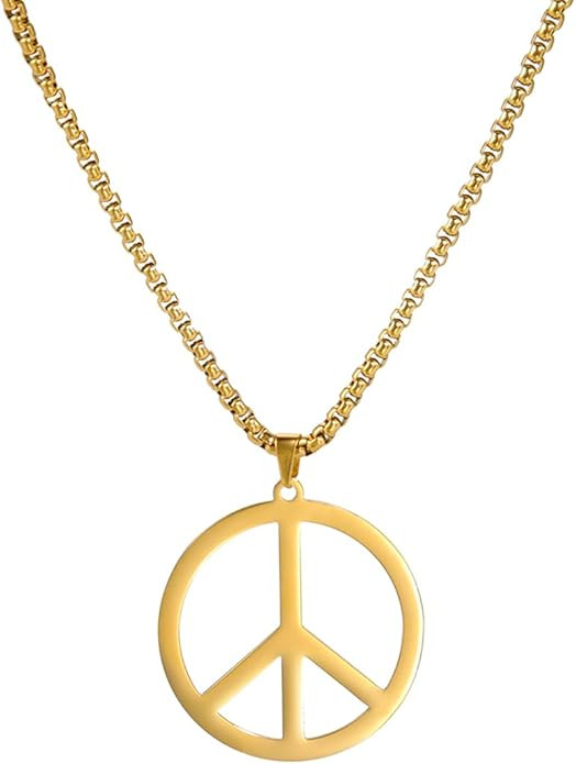 Peace Necklace for Men Women Stainless Steel Hippie Style Peace Sign Necklace 1960s 1970s Peace S... | Amazon (US)