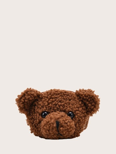 Mini Cartoon Bear Design Fuzzy Novelty Bag | SHEIN