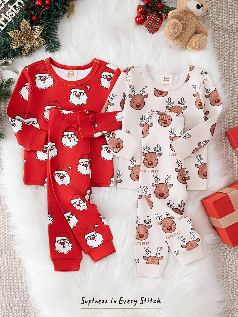 Cozy Pixies 4pcs Baby Boy Snug Fit Christmas Reindeer & Santa Graphic Knit Soft Crew Neck Long Sl... | SHEIN
