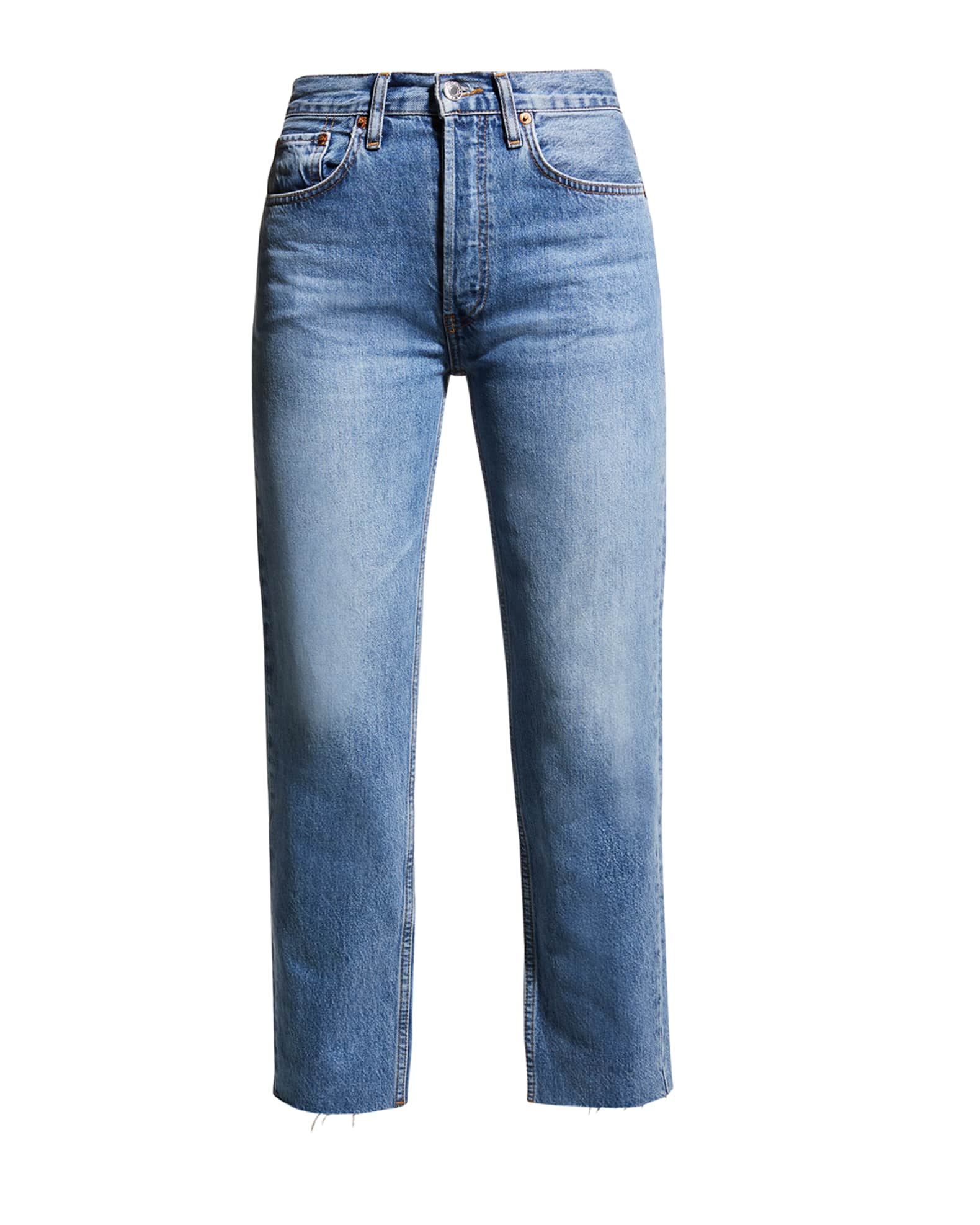 High-Rise Distressed Cropped Stovepipe Jeans | Neiman Marcus